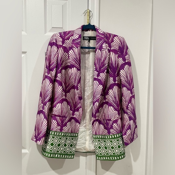 Zara Satin Effect Printed Blazer Purple Multicolor Blogger’s Favorite Size Small - Picture 6 of 16